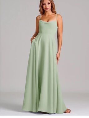 Azazie Elle chiffon dusty sage dress size A2